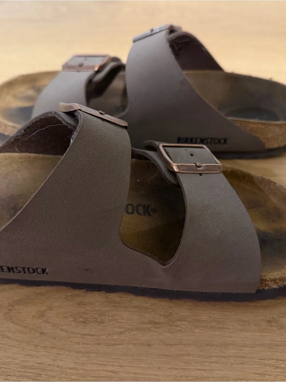 Birkenstock Arizona Double Strap Sandals in Brown Taupe with Copper Buckles